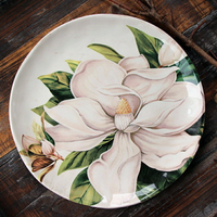 外貿出口陶瓷餐盤綻放百合花圖案盤子家庭裝飾盤西餐小炒美食盤子