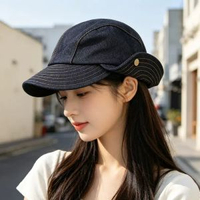 復古水洗翻邊牛仔貝雷帽女新款小眾時尚百搭顯臉小精緻帽報童帽子