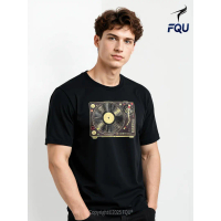 FQU Dj Turntable Playing Vinyl Record Photo T-shirt Humorous Design for Halloween and Christmas Men'