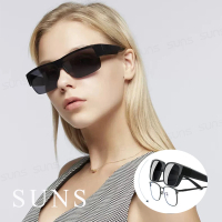 【SUNS】寶麗來偏光太陽眼鏡 霧黑框 半框墨鏡/套鏡 輕量超無感太陽眼鏡 抗UV400(防眩光/遮陽/眼鏡族首選)