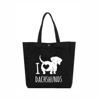 I Love Dachshunds Dog Printed Women Tote Bag Gift for Dog Lovers Female Funny Letters Beach Bag Book Bag Work Bag Large Capacity