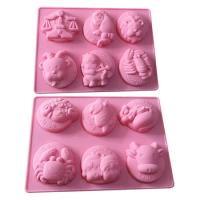 2 Pack 12 Constellations Soap Mold Chinese Zodiac Candle Silicone Making Tools For Mousse Cake Pudding Chocolate Wax Melts Mould
