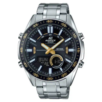 EDIFICE  雙顯男錶 不鏽鋼錶帶 黑X黃錶面 防水100米 EFV-C100D-1B