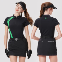 BG Golf Women's Tops Short Sleeve Lapel Breathable T-Shirt Slim Sport Polo Shirt Korean Girl's High-end Skort Golf Wear Set