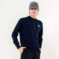 【Munsingwear】企鵝牌 男款深藍色企鵝刺繡拉鍊立領長袖毛衣 MGUT4C01
