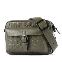 【COACH】男款 Warner 壓印LOGO小牛皮拉鍊斜背包-綠色
