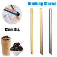 3Pcs 12mm Stainless Steel Drink Straw Straight Drinking Straw Bubble Tea Milkshake Straw Reusable Metal Bar Straight Straw Tubes
