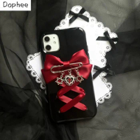 Dophee Original Lolita Red Bowknot Women Mobile Phone Case Personality Cross Tpu Soft Apple Covers IPhone 11 12 13 14 15 Promax