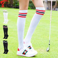 高爾夫襪子 女士長筒襪 過膝長襪 運動休閑三杠條紋球襪 搭配短裙