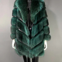rf23127 American Raccoon Fur Coat for Women Real Fur Long Coat