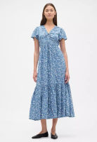 GAP Short Sleeve V-Neck Ruched Maxi Dress