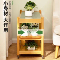 Trolley Sofa Side Table Removable Wood Tea Coffee End Tables with Wheels Living Room Kitchen Book Flower Planter Storage Shelf