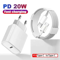 20W PD USB C Wall Charger Fast Quick Charging C to C Cables For Samsung Galaxy S20 S22 S23 S24 Xiaomi Huawei Htc android phone
