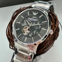 【EMPORIO ARMANI】ARMANI手錶型號AR00054(黑色錶面銀錶殼銀色精鋼錶帶款)