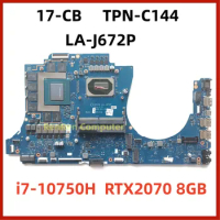 GPC72 LA-J672P For HP Omen 17-CB TPN-C144 1000 Laptop Motherboard with SRH8Q i7-10750H CPU RTX2070 8GB GPU 100%Good testing work