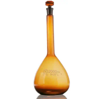 2000ml,Amber Brown Volumetric Flask,2L Lab Glass Bottle,W/Glass Stopper