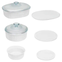 CorningWare French White 8-Piece Ceramic Stoneware Casserole Set with Glass and Plastic Lids, Round &amp; Oval