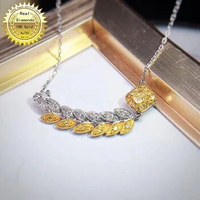 18K gold necklace natural 0.17ct yellow diamond and 0.18ct white diamonds necklace 001