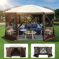 Canopy Gazebo Pop-up Camping Screen Tent,12 x12ft 6 Sided Shelter Tent with Mesh Windows,Carry Bag &amp; Ground Stakes Canopy Gazebo