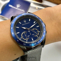 【MASERATI 瑪莎拉蒂】MASERATI手錶型號R8873612009(寶藍色錶面寶藍錶殼槍灰米蘭錶帶款)
