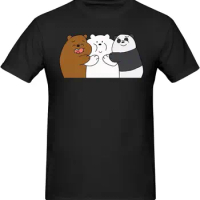 We and Bare and Bears Men's Cotton Short Sleeve T-Shirt Crew Neck Plain Casual Sport T-Shirt Black