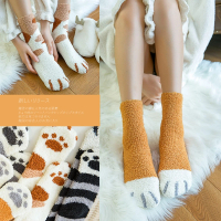【Acorn 橡果】日系珊瑚絨貓爪保暖襪短襪地板襪睡眠襪2640(超值6色組)