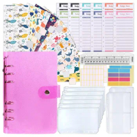 A6 PVC Binder Cover,Budget Envelope, Storage Card Bags,Blank Stickers for 6-Ring Cash Envelopes,Daily Money Planner B