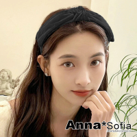 【AnnaSofia】韓式髮箍髮飾-光感絨中央長結 現貨(黑系)