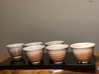 日本中古回流老萩燒茶杯六客套 切足潑墨自然流釉主人杯客杯 茶
