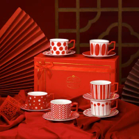 High-Grade Bone China Chinese Red Coffee Cup Ceramic Tea Cup Set Dish Animal Tablewar Set Wedding Coffee Cup Set