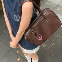 Vintage Coffee Handbag Wallet Women Retro Jk Uniform Large Capacity Tote Female Harajuku Shoulder Bo