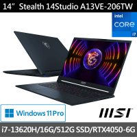 【MSI 微星】14吋i7 RTX4050 電競筆電(Stealth 14 Studio/i7-13620H/16G/512G SSD/W11P/A13VE-206TW)