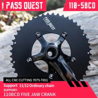 PASS QUEST 110BCD 5-Claw Chainring 46-33T/48-35T/50-34T/52-36T/53-39T/54-40T/56-42T 2X Sprocket for 11-12 Speed Road/Gravel Bike