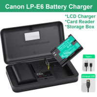 LP-E6 LP-E6N E6 Battery Charger Case,SD Card reader Storage Box for Canon EOS R5C R5 R6 R 5D Mark IV 5D Mark III II 6D Mark II