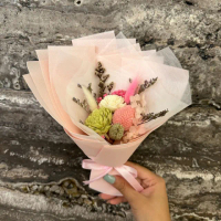 【A-ONE 匯旺】捧花束 玫瑰索拉花束 繡球花束 兔尾草 滿天星 乾燥花束 永生花束