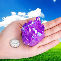 1PC Natural Amethyst Titanium Coated Quartz Crystal Cluster Rock Stone Geode Gemstone Reiki Mineral Specimen Home Decor Purple