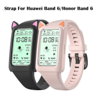 Cat Earmuffs Strap For HUAWEI HONOR Band 6 Case + Silicone Strap Cute Cartoon Scratch Resistant HUAWEI Band 6 Accessories
