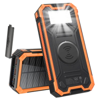 30000mAh Wireless Solar Power Bank PD 20W Fast Charging Powerbank for iPhone 15 Samsung S23 Xiaomi Poverbank with Camping Light