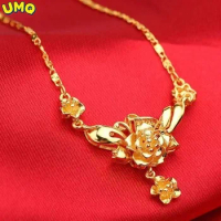 Silver Kerry Rose Colorless Plated 100% Real Gold 24k 999 Necklace Female Gilded Ornament Gift for Girlfriend Pure 18K Jewelry