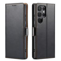 Fierre Shann 真皮紋 Samsung Galaxy S24 Ultra (6.8吋) 錢包支架款 磁吸側掀 手工PU皮套保護殼