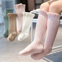 Summer Baby Girls Hollow Out Socks Breathable Mesh Cotton Princess Long Sock Knee High Spanish Style Thin Socks For 0-5Yrs