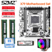X79 PLUS SET Motherboard LGA 2011 E5 2650V2 +16GB（2*8GB)1600MHz DDR3 ECCRAM Support Dual Channels NVME 256GB M.2+ Cooler