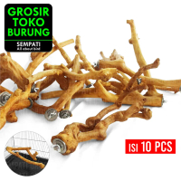 SEMPATI GROSIR Tangkringan Burung Parrot Kayu Kopi Tenggeran Burung Isi 10 Pcs Tangkringan Sangkar K