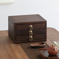 木制普洱茶盒茶餅收納盒簡約抽屜式多層小茶柜茶具配件實用觀賞盒