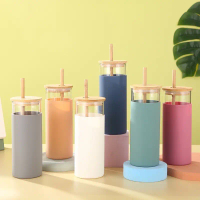 ( 500ML ) GELAS KACA DENGAN SEDOTAN / GELAS TUMBLER KACA