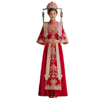 Xiuhe เจ้าบ่าวชุด H Anfu เจ้าสาวหรูหราโบราณจีนแต่งงานเครื่องแต่งกายสีแดงเย็บปักถักร้อยโอเรียนเต็ลสไตล์คู่เสื้อผ้า Vestido Chino