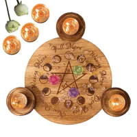 Wood Tealight Holder Tray Altar Plate With Pentagram Altar Sign Ritual Altar Board Tarot Supplies Astrology Ornaments Good Luck