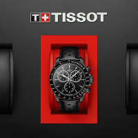 TISSOT 天梭 官方授權 V8系列三眼計時皮帶腕錶 母親節送禮推薦-鍍黑/42.5mm T1064173605100