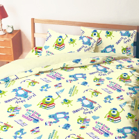 享夢城堡 精梳棉雙人床包涼被四件組-迪士尼怪獸電力公司MONSTER 歡樂學習趣-米黃
