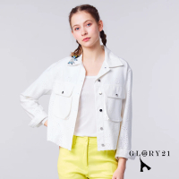 【GLORY21】速達-網路獨賣款-純棉休閒繡花短夾克外套(白色)